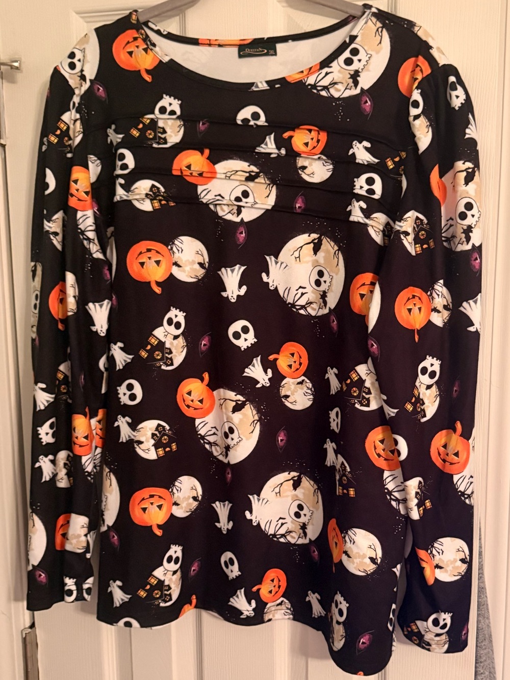 Halloween Pumpkin & Ghost Long Sleeve Kids Top - Black